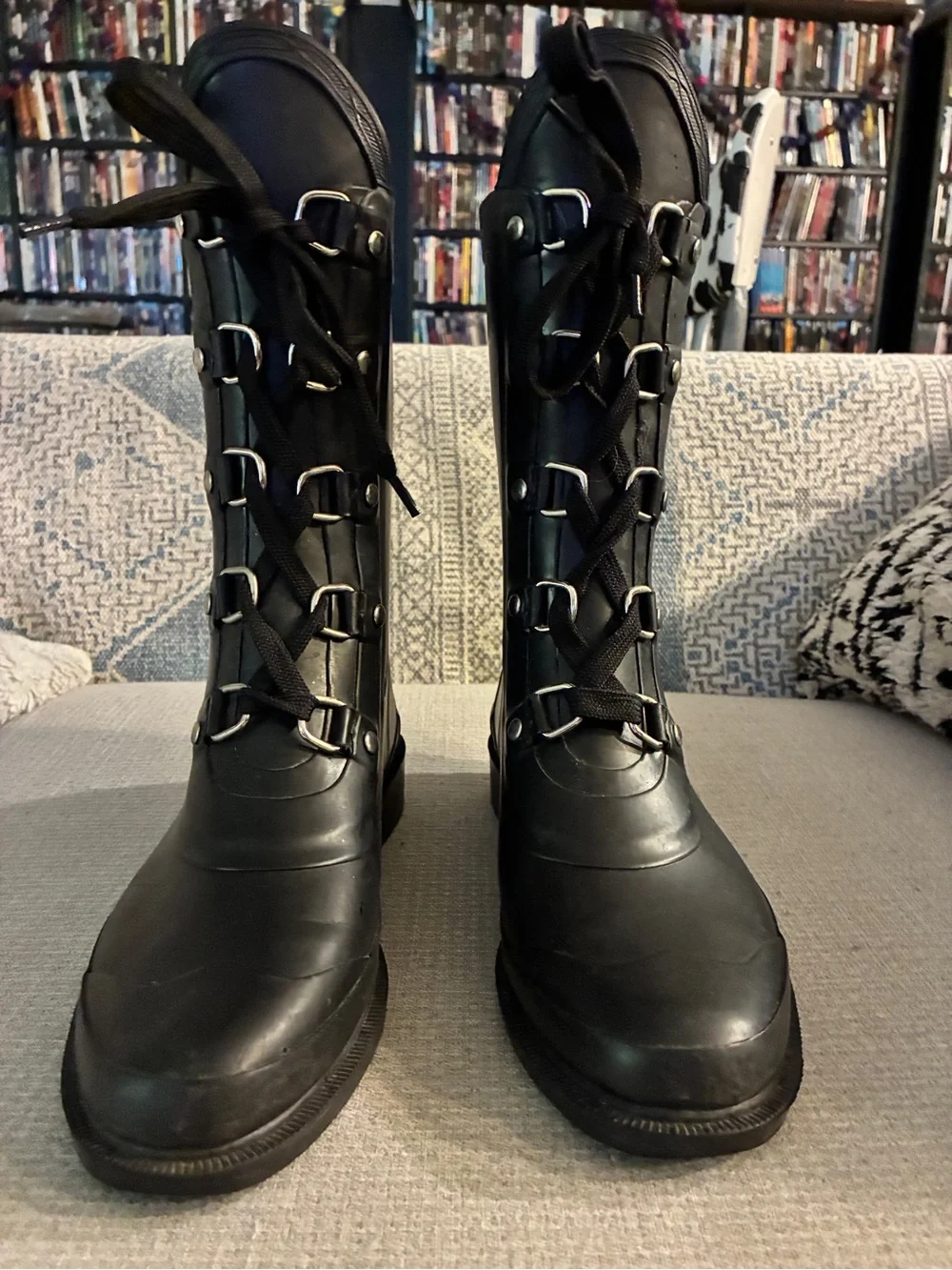 Capelli New York Black Lace-Up Rain Boots Size 8